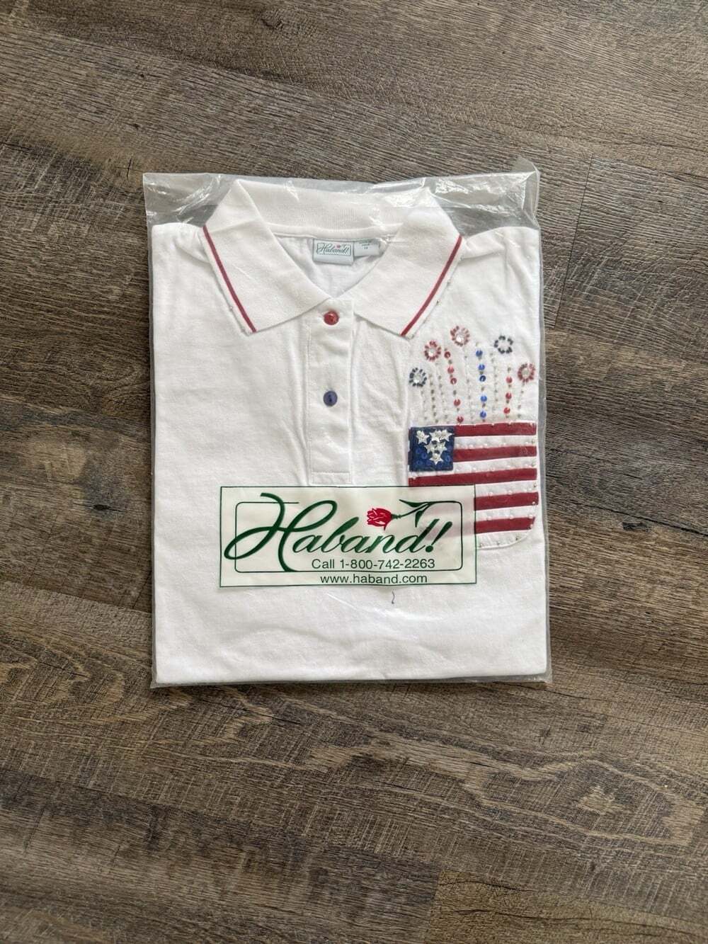 vintage Women’s haband Polo shirt Sz M NEW Patriotic Beaded